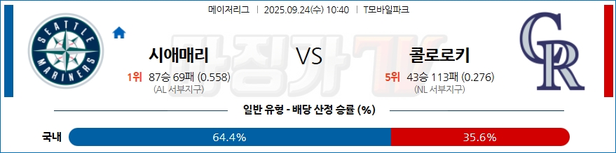 2025-09-24 MLB 시애틀 콜로라도 MLB분석 무료중계 스포츠분석 관련 이미지