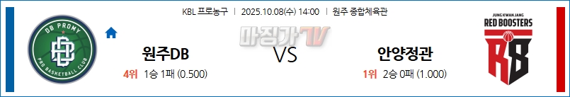 2025-10-08 KBL 원주 DB 안양 정관장 국내농구/배구분석 무료중계 스포츠분석 관련 이미지