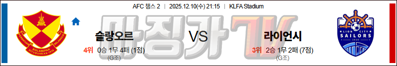 2025-12-10 AFC 챔피언스리그 2 슬랑오르 FC 라이언 시티 세일러스 FC 해외축구분석 무료중계 스포츠분석 관련 이미지