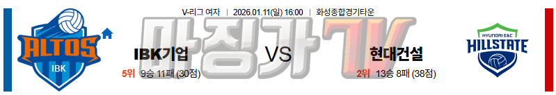 2026-01-11 V-리그 여자부 IBK 기업은행 현대건설 국내농구/배구분석 무료중계 스포츠분석 관련 이미지