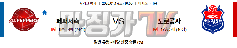 2026-01-17 V-리그 여자부 페퍼저축은행 한국 도로공사 국내농구/배구분석 무료중계 스포츠분석 관련 이미지