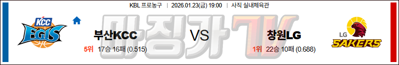 2026-01-23 KBL 부산 KCC 창원 LG 국내농구/배구분석 무료중계 스포츠분석 관련 이미지