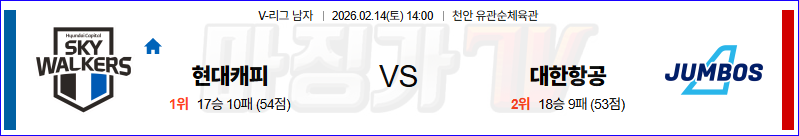 2026-02-14 V-리그 남자부 현대캐피탈 대한항공 국내농구/배구분석 무료중계 스포츠분석 관련 이미지