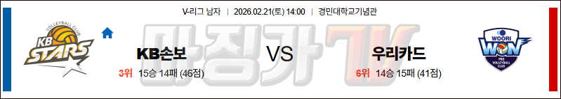 2026-02-21 V-리그 남자부 KB 손해보험 우리카드 국내농구/배구분석 무료중계 스포츠분석 관련 이미지