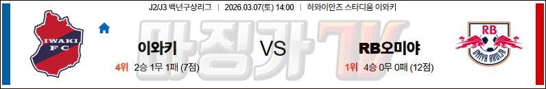 2026-03-07 J리그 2 이와키 FC 오미야 아르디자 K리그/J리그분석 무료중계 스포츠분석 관련 이미지
