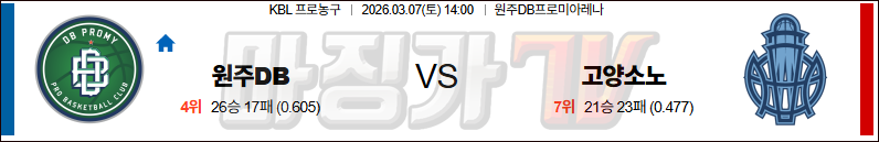 2026-03-07 KBL 원주 DB 고양 소노 국내농구/배구분석 무료중계 스포츠분석 관련 이미지
