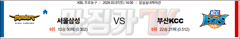 2026-03-07 KBL 서울 삼성 부산 KCC 국내농구/배구분석 무료중계 스포츠분석 관련 이미지