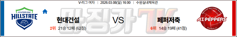 2026-03-08 V-리그 여자부 현대건설 페퍼저축은행 국내농구/배구분석 무료중계 스포츠분석 관련 이미지