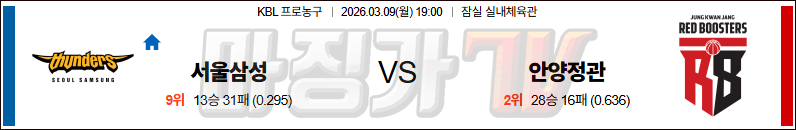 2026-03-09 KBL 서울 삼성 안양 정관장 국내농구/배구분석 무료중계 스포츠분석 관련 이미지