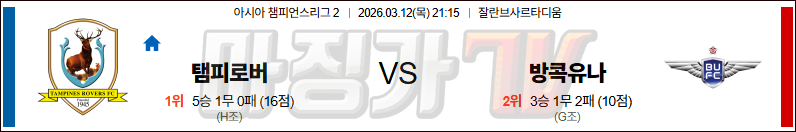 2026-03-12 AFC 챔피언스리그 2 탐파인스 로버스 FC 방콕 유나이티드 FC 해외축구분석 무료중계 스포츠분석 관련 이미지