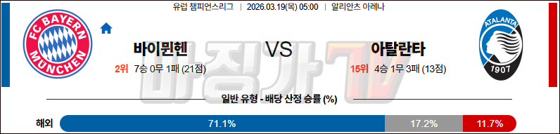 2026-03-19 UEFA 챔피언스리그 바이에른 뮌헨 아탈란타 BC 해외축구분석 무료중계 스포츠분석 관련 이미지