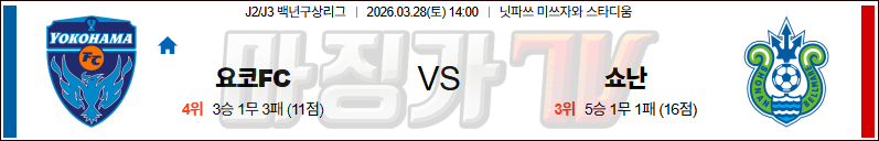 2026-03-28 J리그 2 요코하마 FC 쇼난 벨마레 K리그/J리그분석 무료중계 스포츠분석 관련 이미지