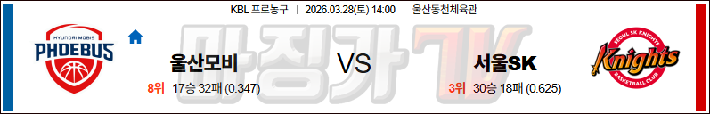 2026-03-28 KBL 울산 현대모비스 서울 SK 국내농구/배구분석 무료중계 스포츠분석 관련 이미지