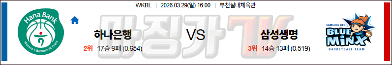 2026-03-29 WKBL 하나은행 삼성생명 국내농구/배구분석 무료중계 스포츠분석 관련 이미지