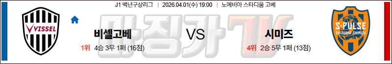 2026-04-01 J리그 1 비셀 고베 시미즈 에스펄스	 K리그/J리그분석 무료중계 스포츠분석 관련 이미지