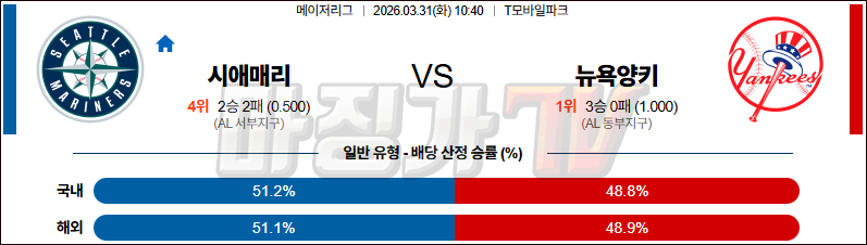 2026-03-31 MLB 시애틀 뉴욕양키스 MLB분석 무료중계 스포츠분석 관련 이미지