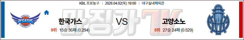 2026-04-02 KBL 대구 한국가스공사 고양 소노 국내농구/배구분석 무료중계 스포츠분석 관련 이미지